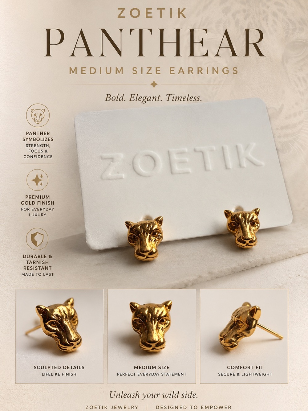 Panther Gold tone Earrings